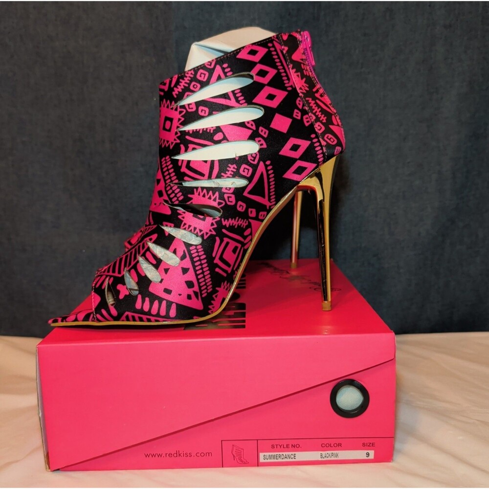 RedKiss Summerdance High Heels Size 9 Pink Black Caged Booties Stiletto Boxed - Picture 8 of 16
